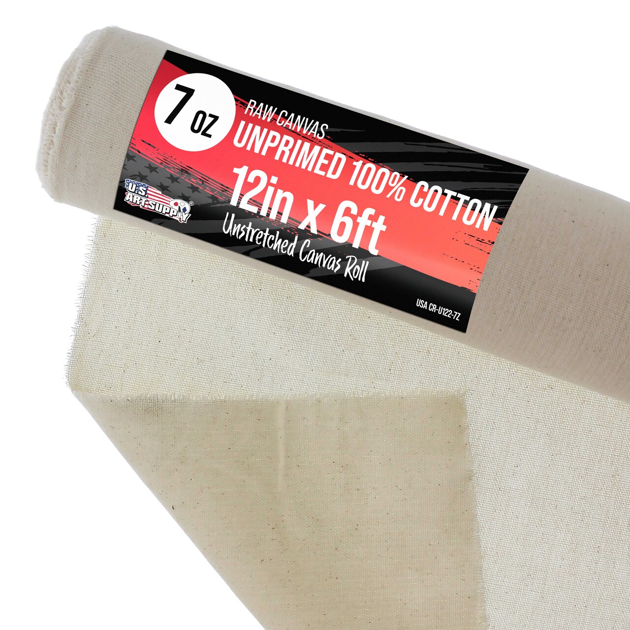 U.S. Art Supply 7-Ounce Unprimed Canvas Roll, 12" Wide x 6' Long (2 Yards) - 100% Cotton, Woven, Acid-Free - Unstretched Canvas Rolls for Painting, Murals, & DIY Crafts